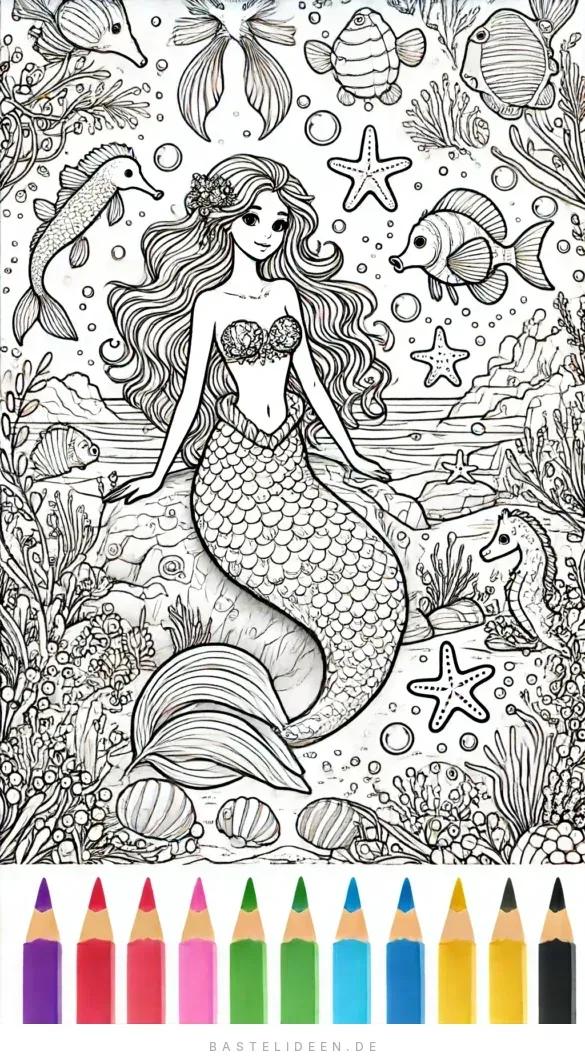 Meerjungfrau in detaillierter Unterwasserwelt