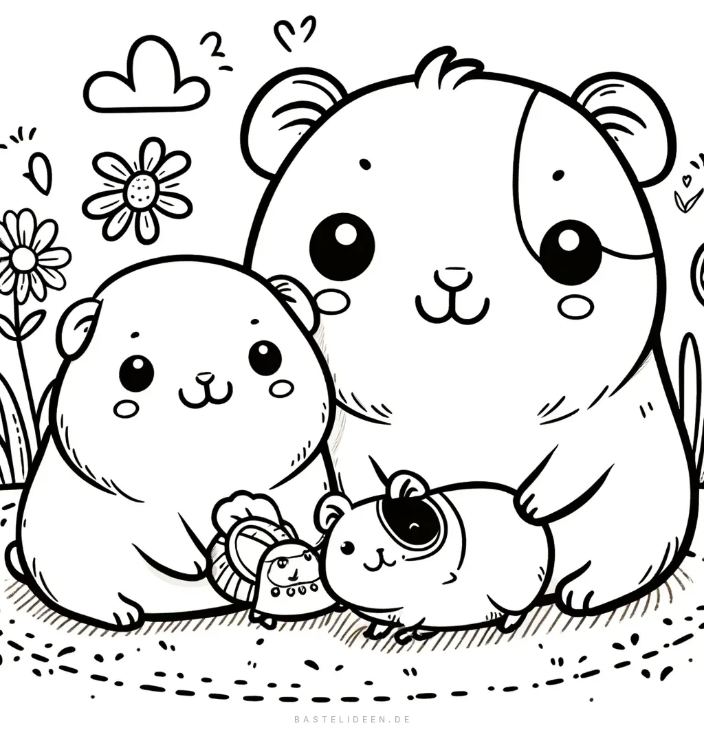 Meerschweinchen-Familie genießt sonnigen Tag im Freien