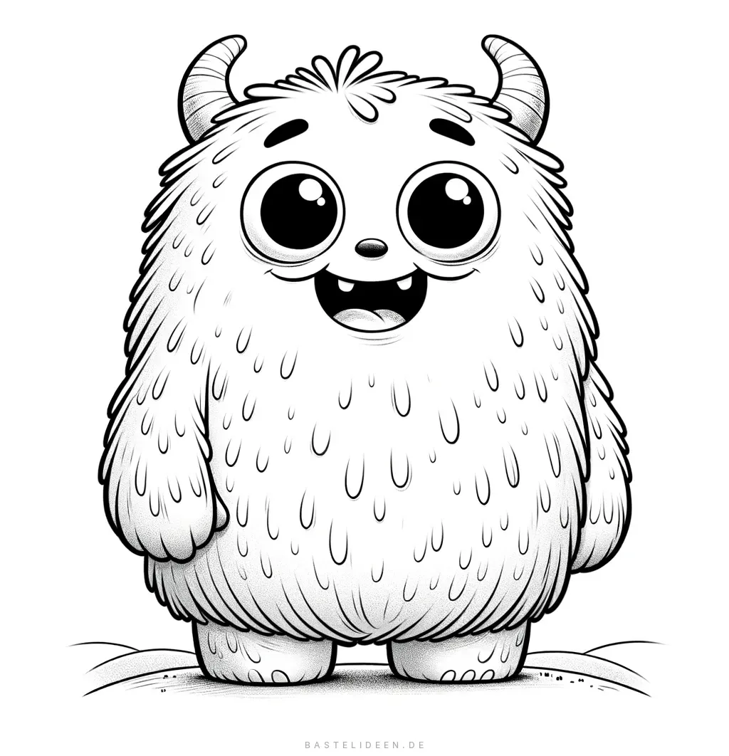 Flauschiges Monster mit Hörnern und großen Augen