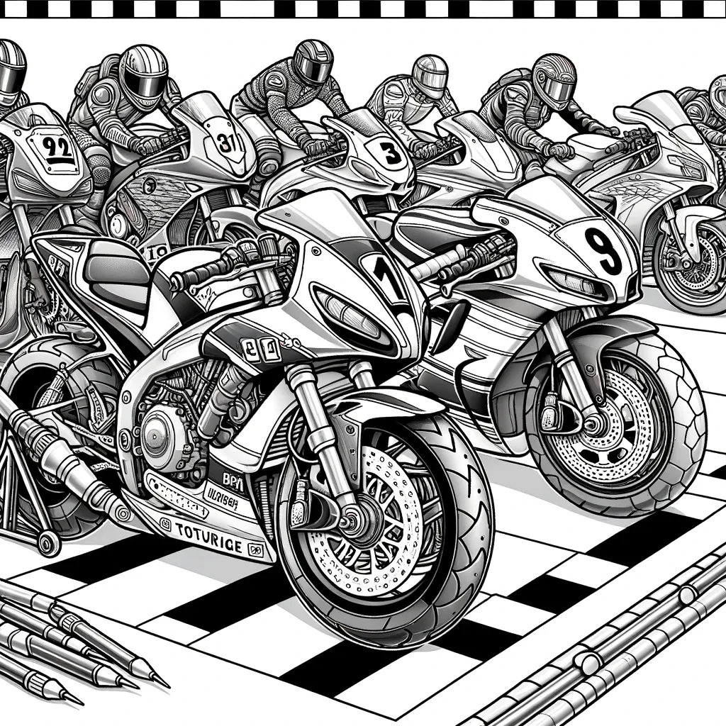 Spannende Motorradrennen-Szene mit mehreren Fahrern an der Ziellinie