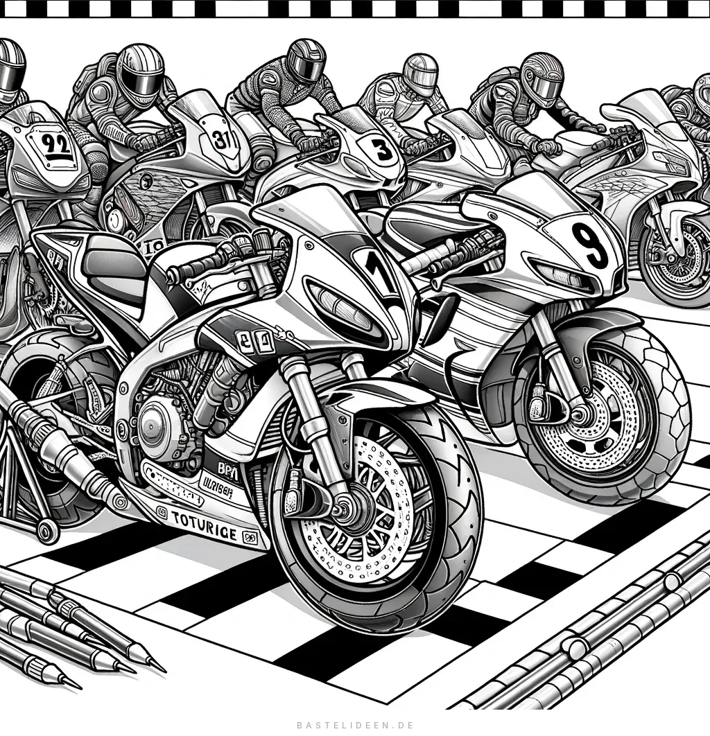 Spannende Motorradrennen-Szene mit mehreren Fahrern an der Ziellinie