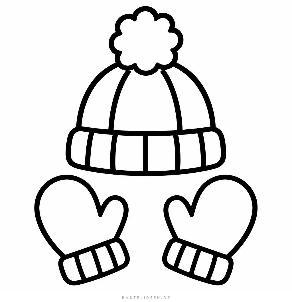 Strickmütze mit Bommel und zwei Fäustlinge