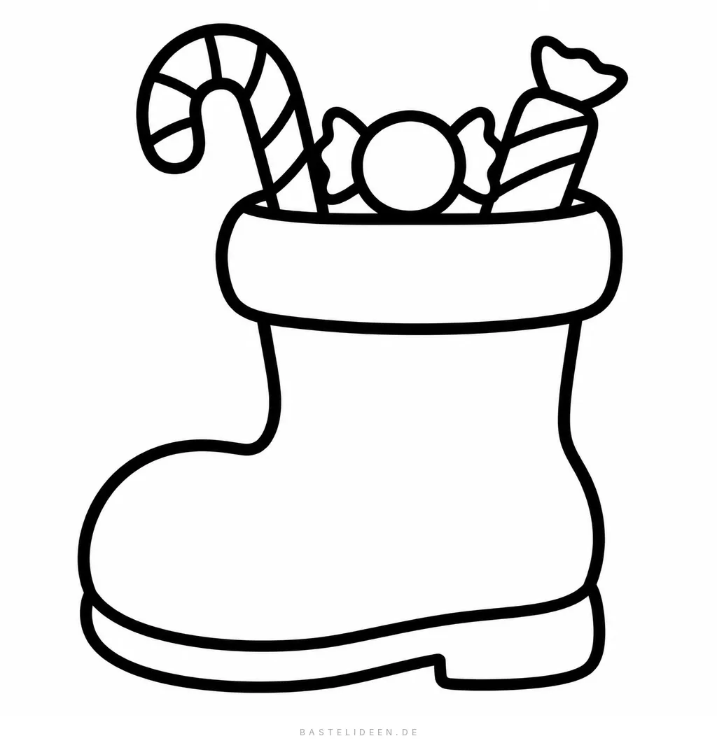 Großer Stiefel mit Zuckerstange und Bonbons