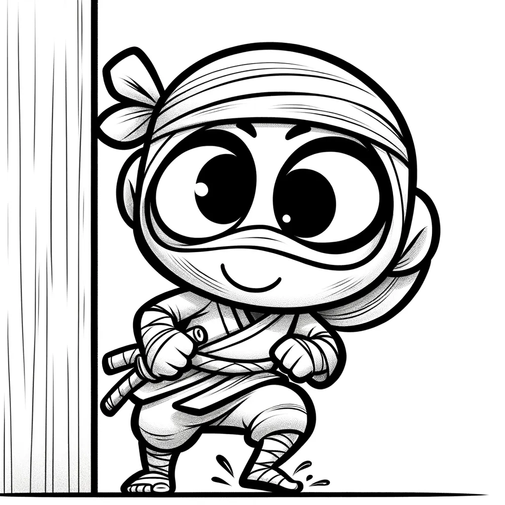 Kleiner Ninja lugt neugierig hinter Wand hervor