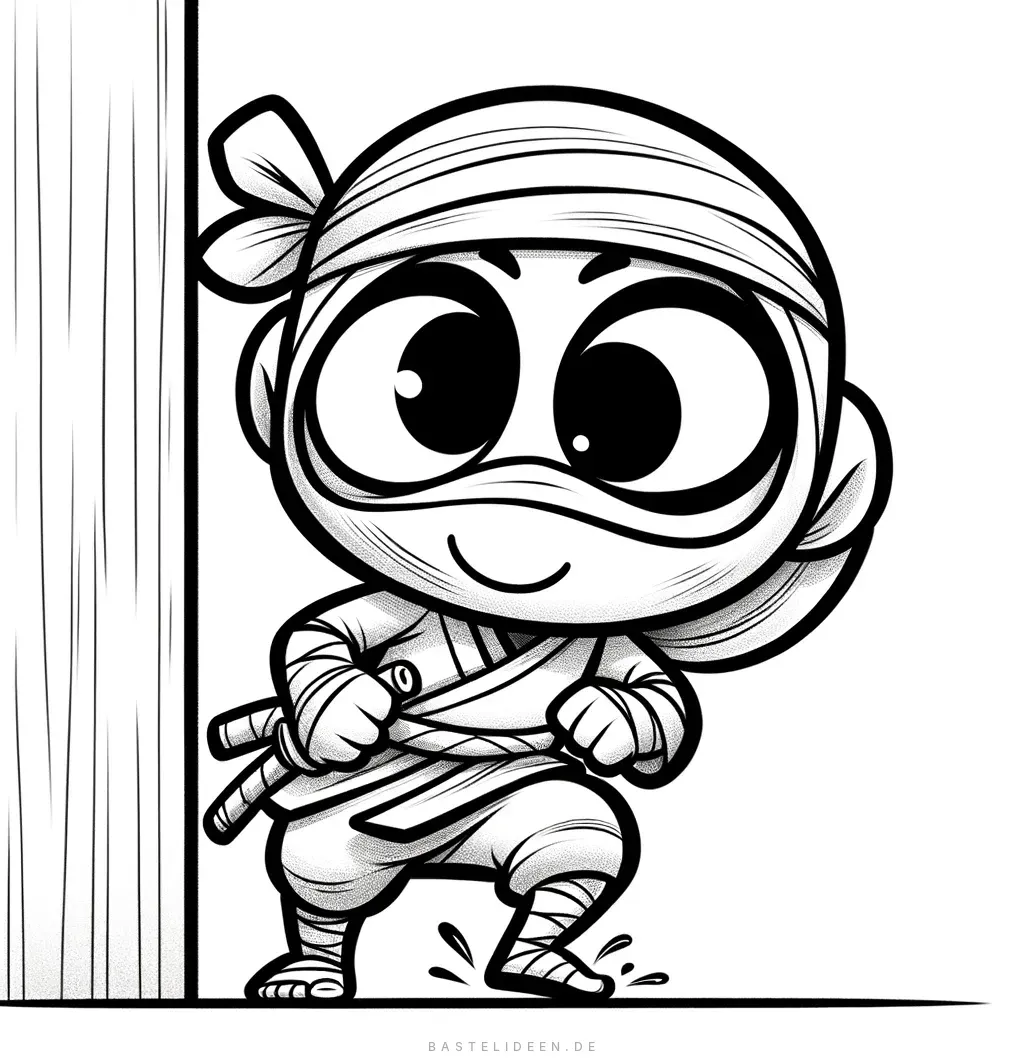 Kleiner Ninja lugt neugierig hinter Wand hervor