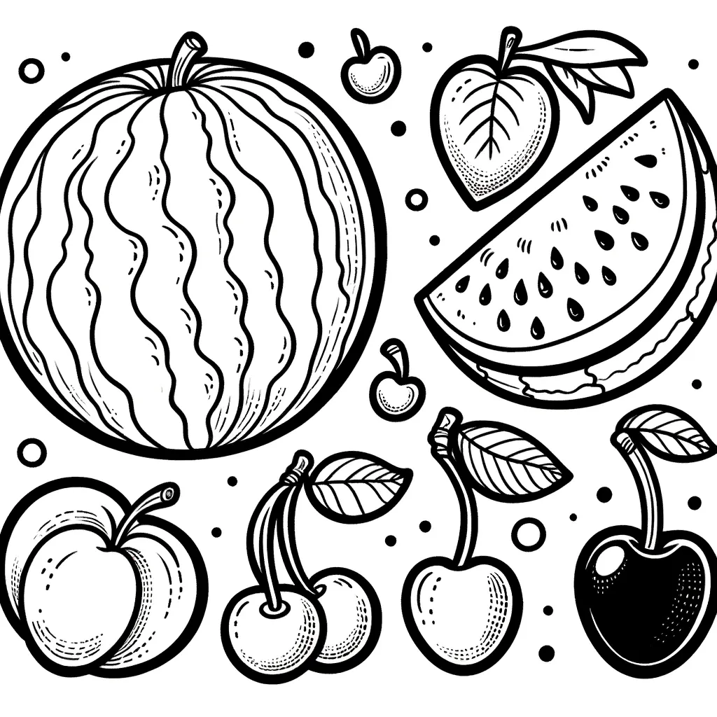 Wassermelone, Erdbeere, Kirschen und Pfirsich