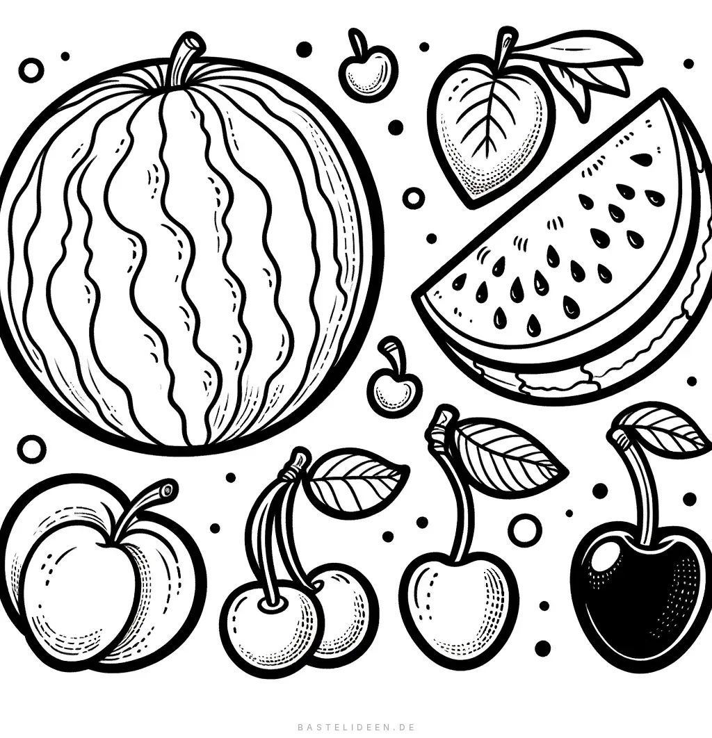 Wassermelone, Erdbeere, Kirschen und Pfirsich