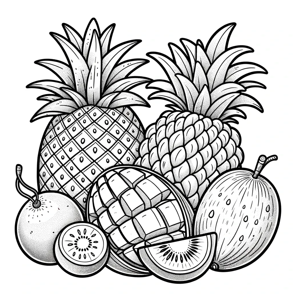 Ananas, Kiwi, Mango und Kokosnuss