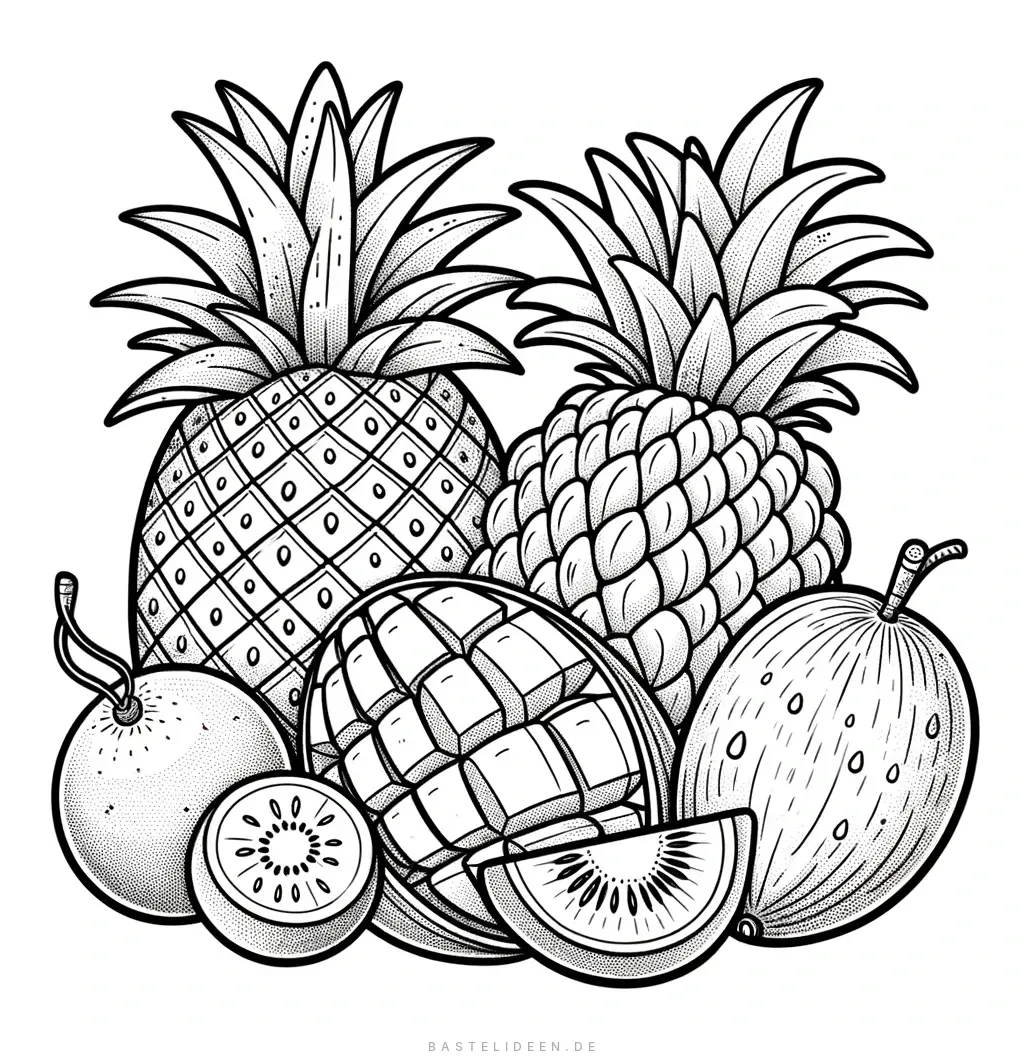 Ananas, Kiwi, Mango und Kokosnuss