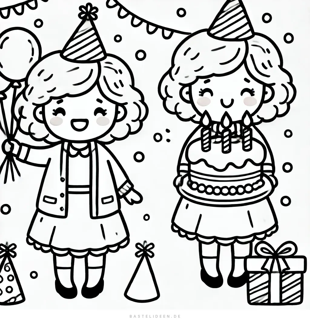 Zwei Omas mit Ballons und Geburtstagstorte