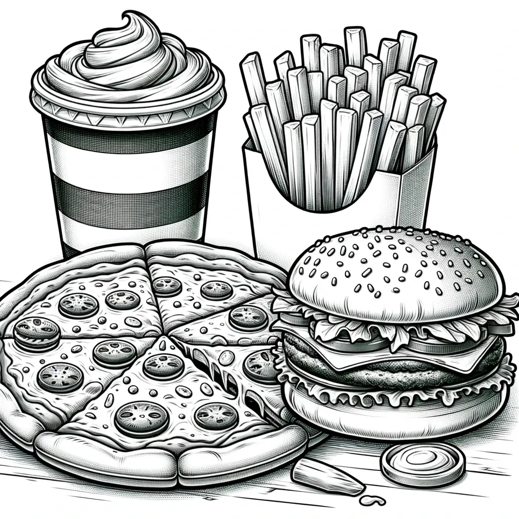 Geburtstagskuchen, Popcorn, Eiswaffeln und Cupcakes mit Ballons