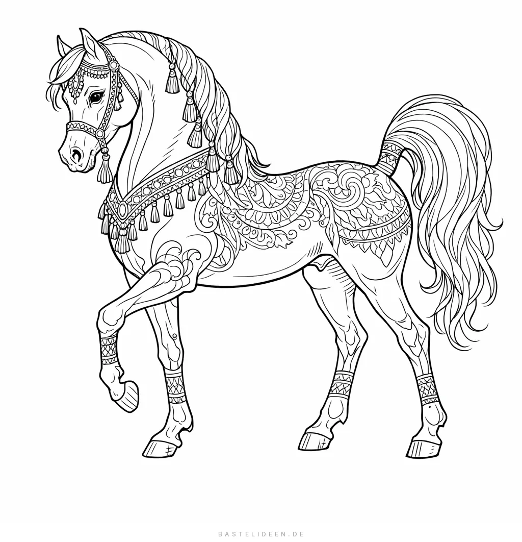 Elegantes Araberpferd mit gewölbtem Hals und verziertem Geschirr