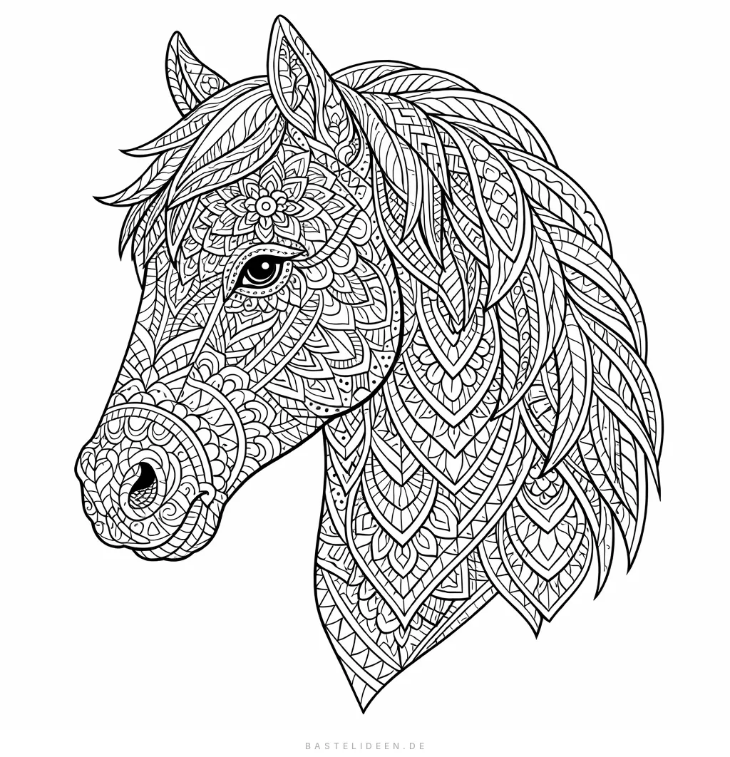 Pferdekopf gefüllt mit filigranen Mandala-Mustern