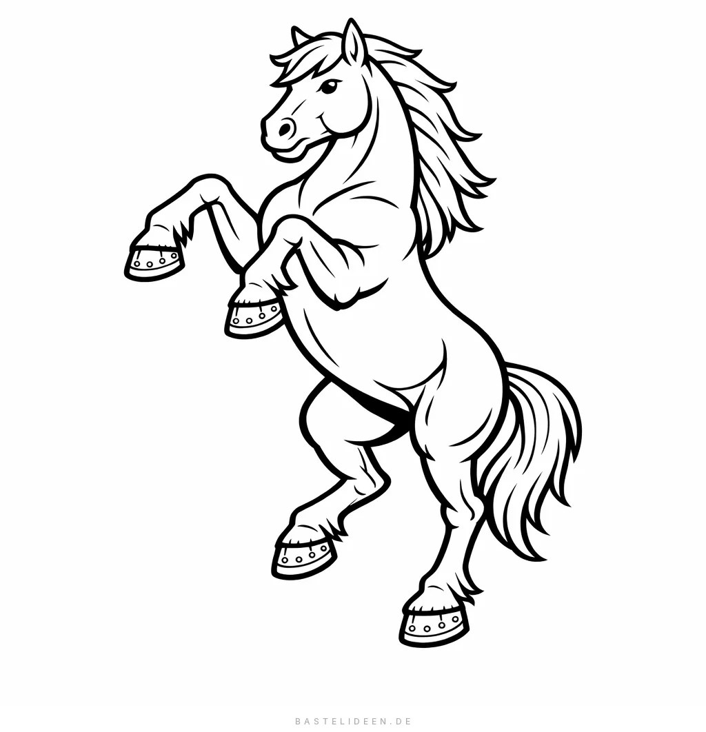 Kraftvolles Pferd steigt auf Hinterbeinen mit sichtbaren Hufeisen