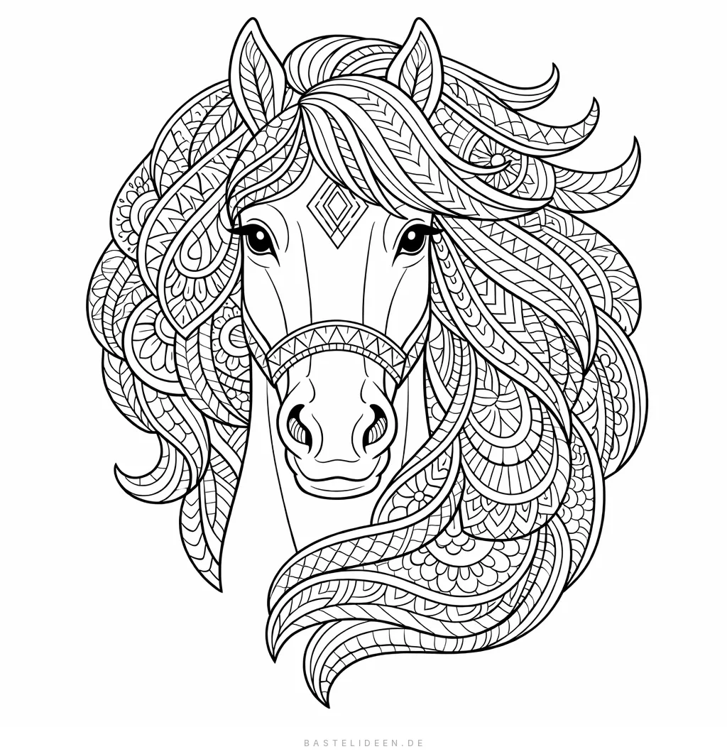 Elegantes Pferd mit fließender Mähne voller Zentangle-Muster