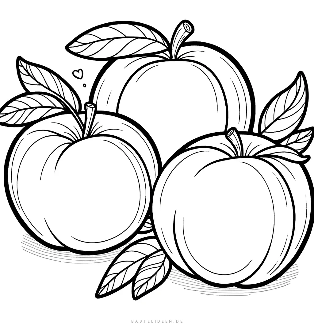 Drei Pfirsichfrüchte zum Ausmalen
