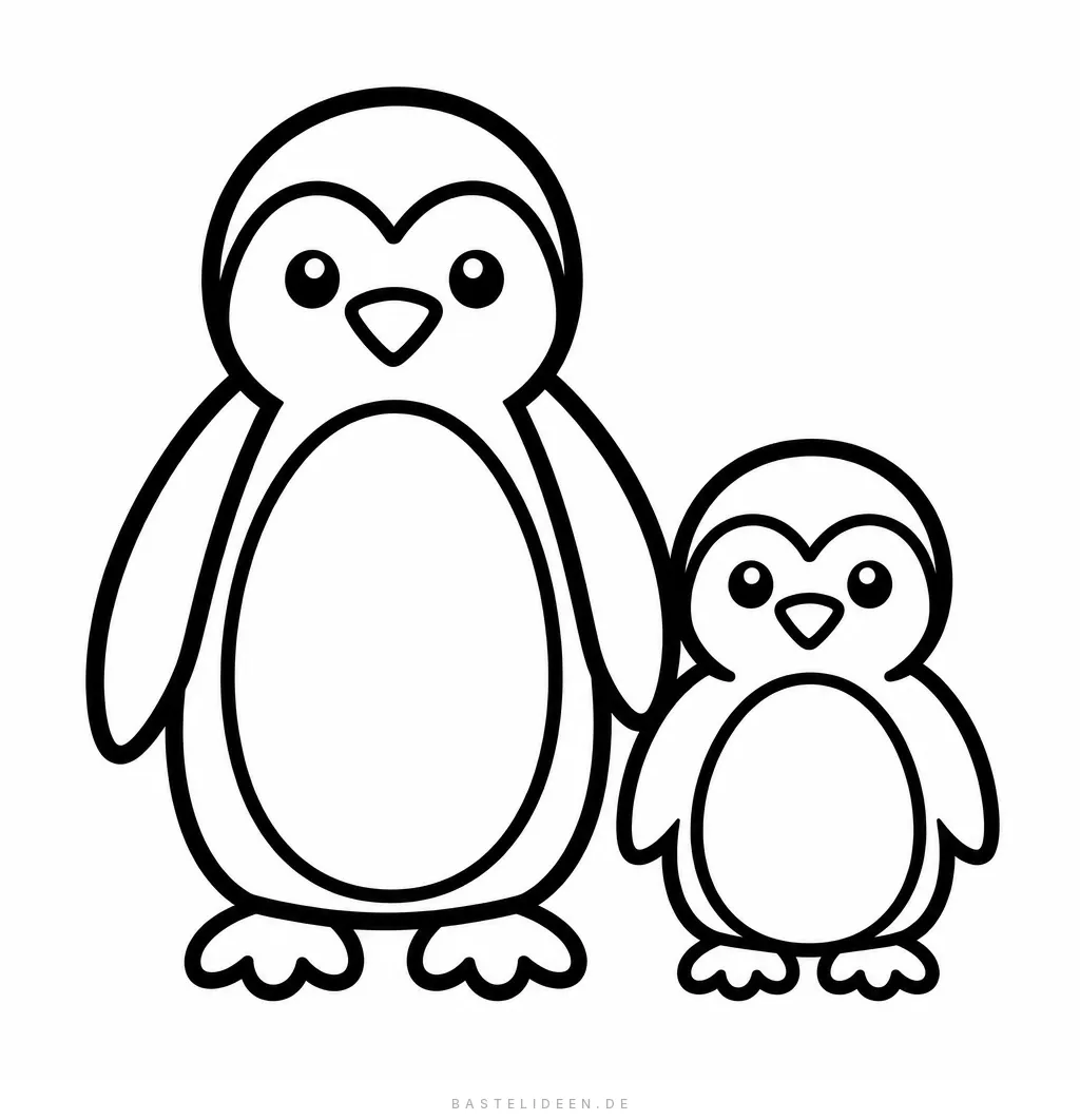 Pinguinmutter und Pinguinbaby stehen nebeneinander
