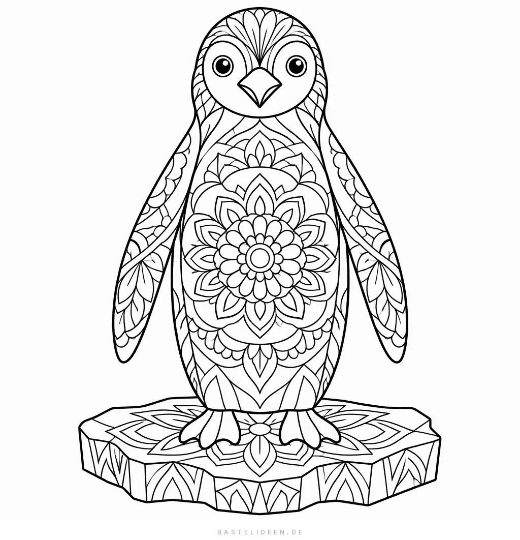 Pinguin voller Mandala-Muster auf verzierter Eisscholle