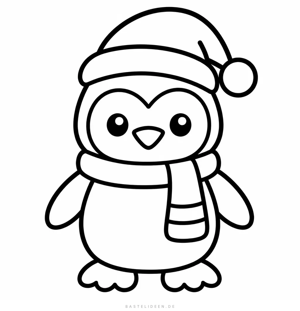 Pinguin mit Weihnachtsmütze und gestreiftem Schal