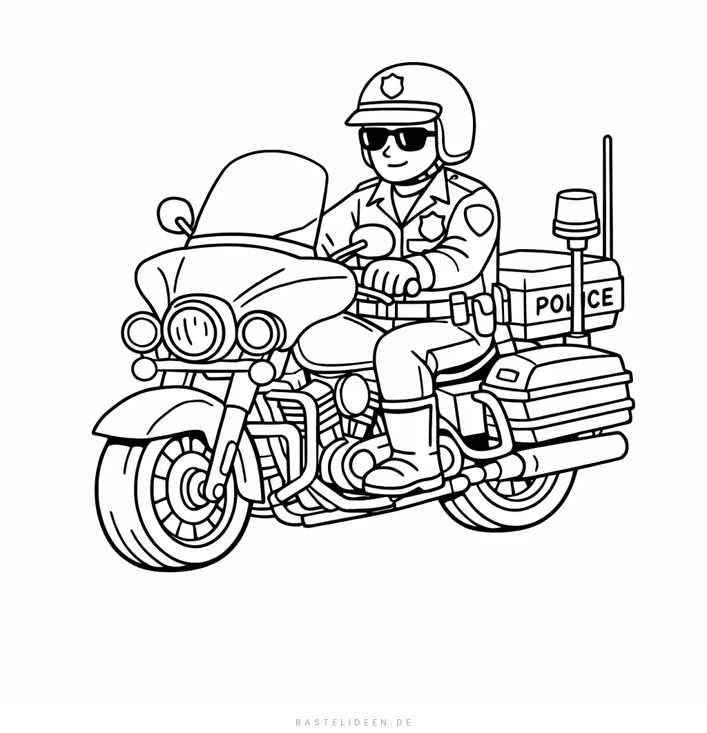 Polizist fährt auf einem Polizeimotorrad