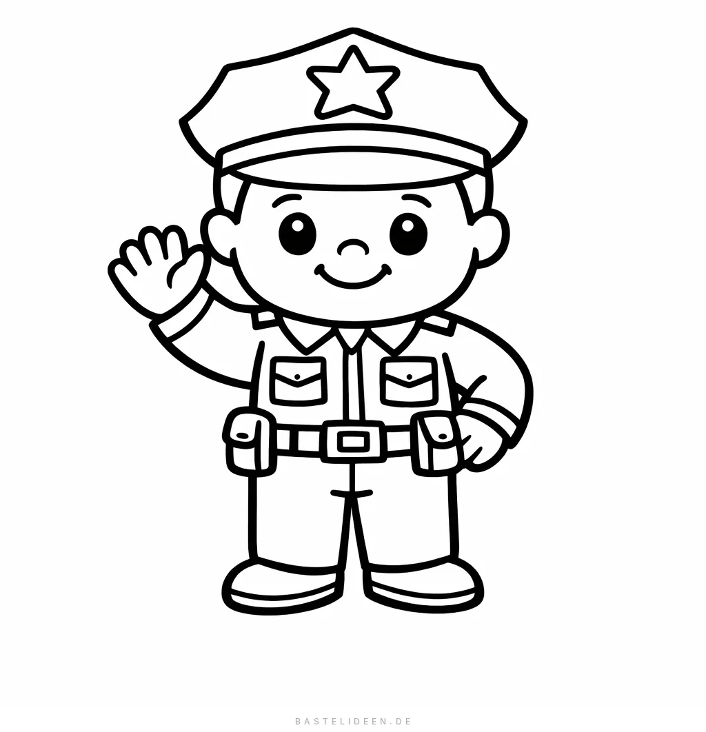 Freundlicher Polizist winkt und lächelt