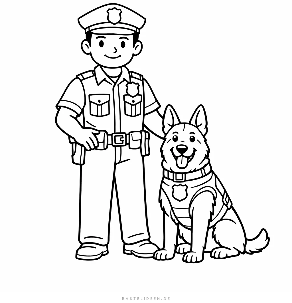 Polizist mit Schäferhund als Polizeihund