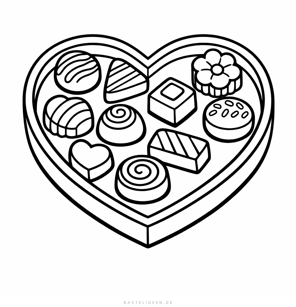 Herzförmige Schachtel mit verschiedenen Pralinen