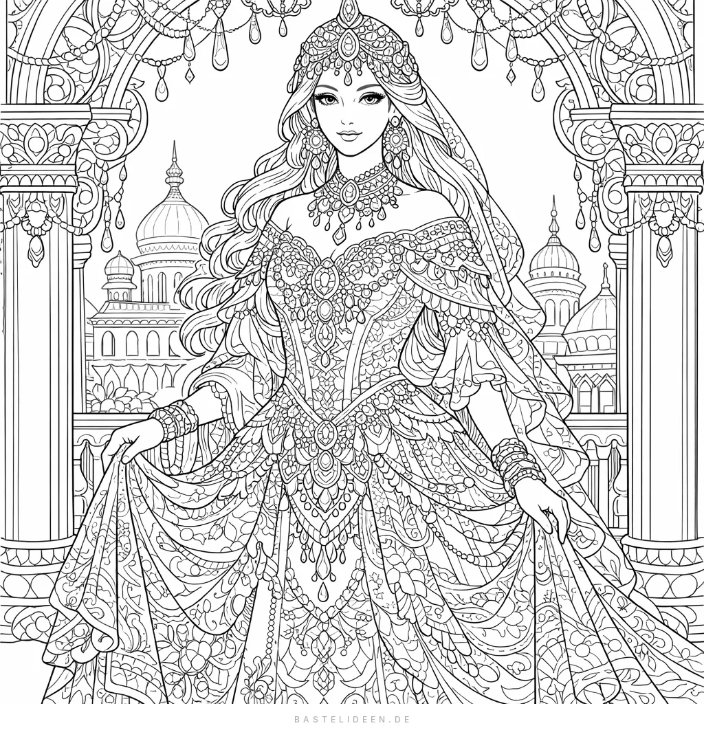 Elegante Prinzessin mit kunstvollen Details im Palast