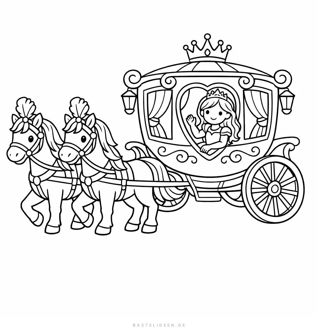 Prinzessin fährt in königlicher Kutsche mit Pferden