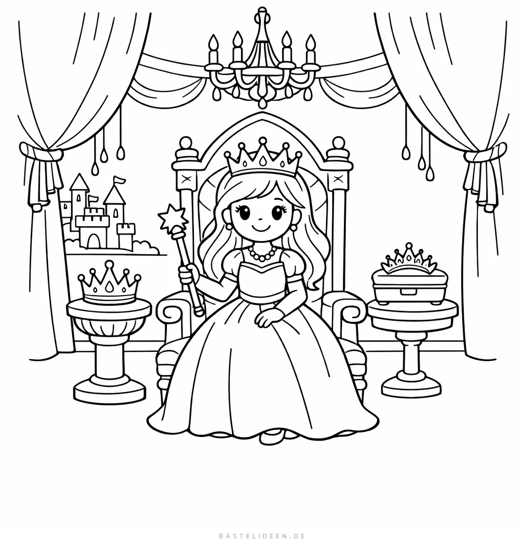 Prinzessin sitzt auf königlichem Thron mit Zepter