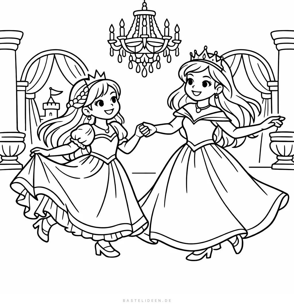 Zwei Prinzessinnen-Schwestern tanzen auf dem Ball