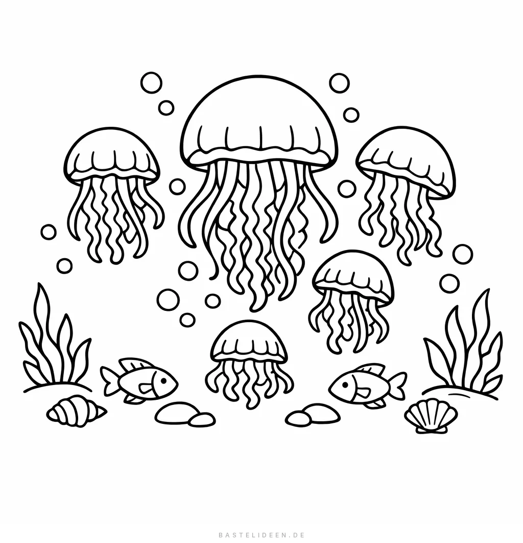 Gruppe von Quallen schwimmt unter Wasser