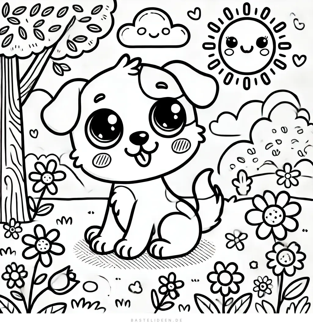 Lächelnde Sonne, Wolke und Regenbogen über Landschaft