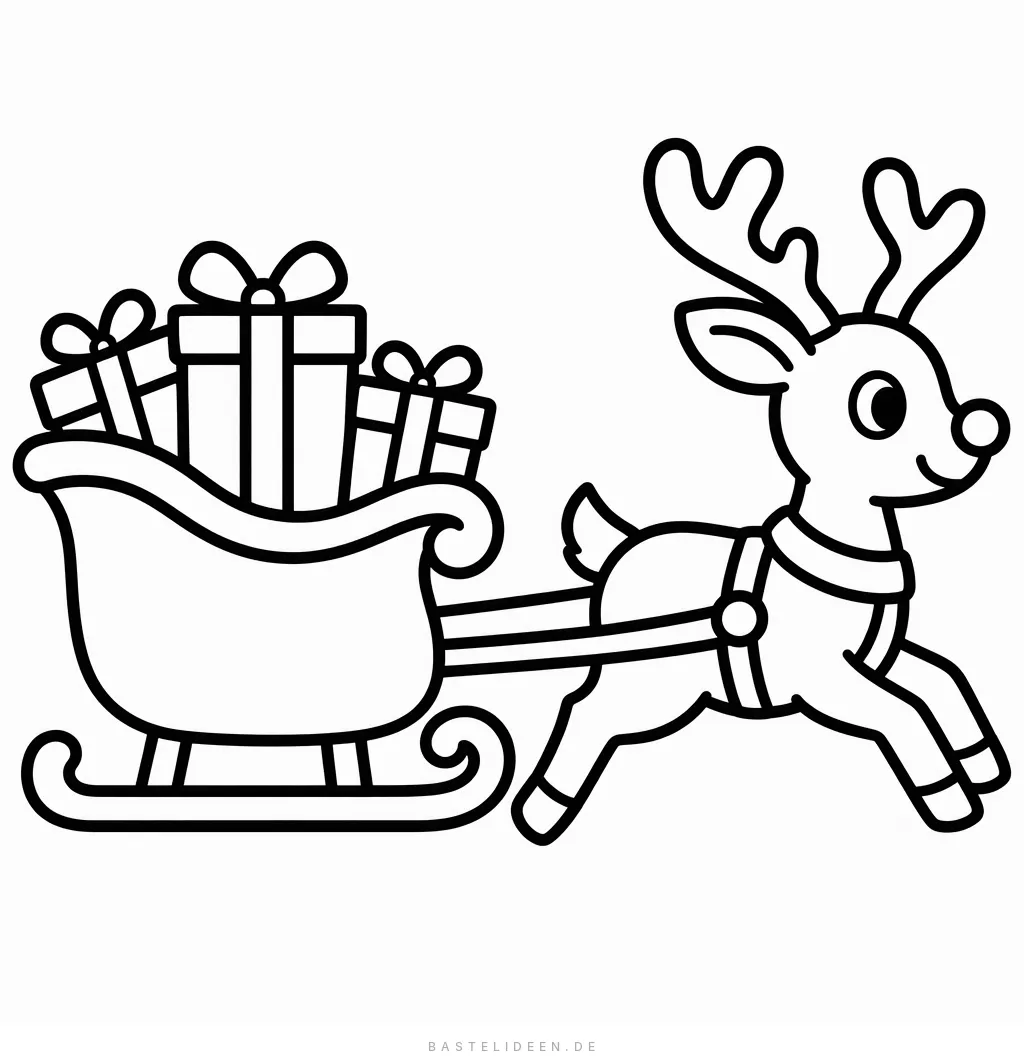 Rentier zieht einen Schlitten voller Geschenke