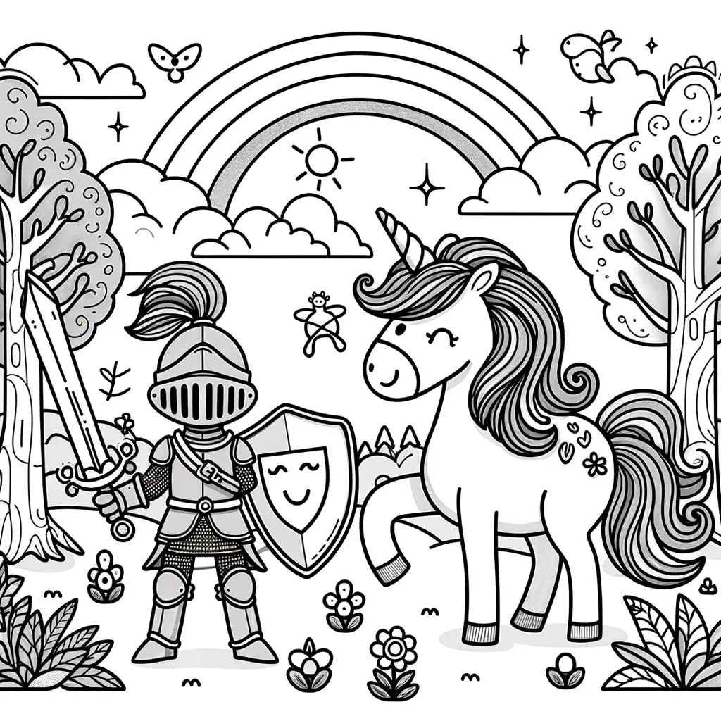 Tapferer Ritter neben majestätischem Einhorn