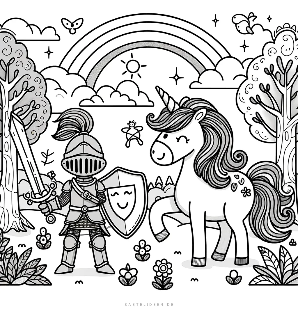 Tapferer Ritter neben majestätischem Einhorn