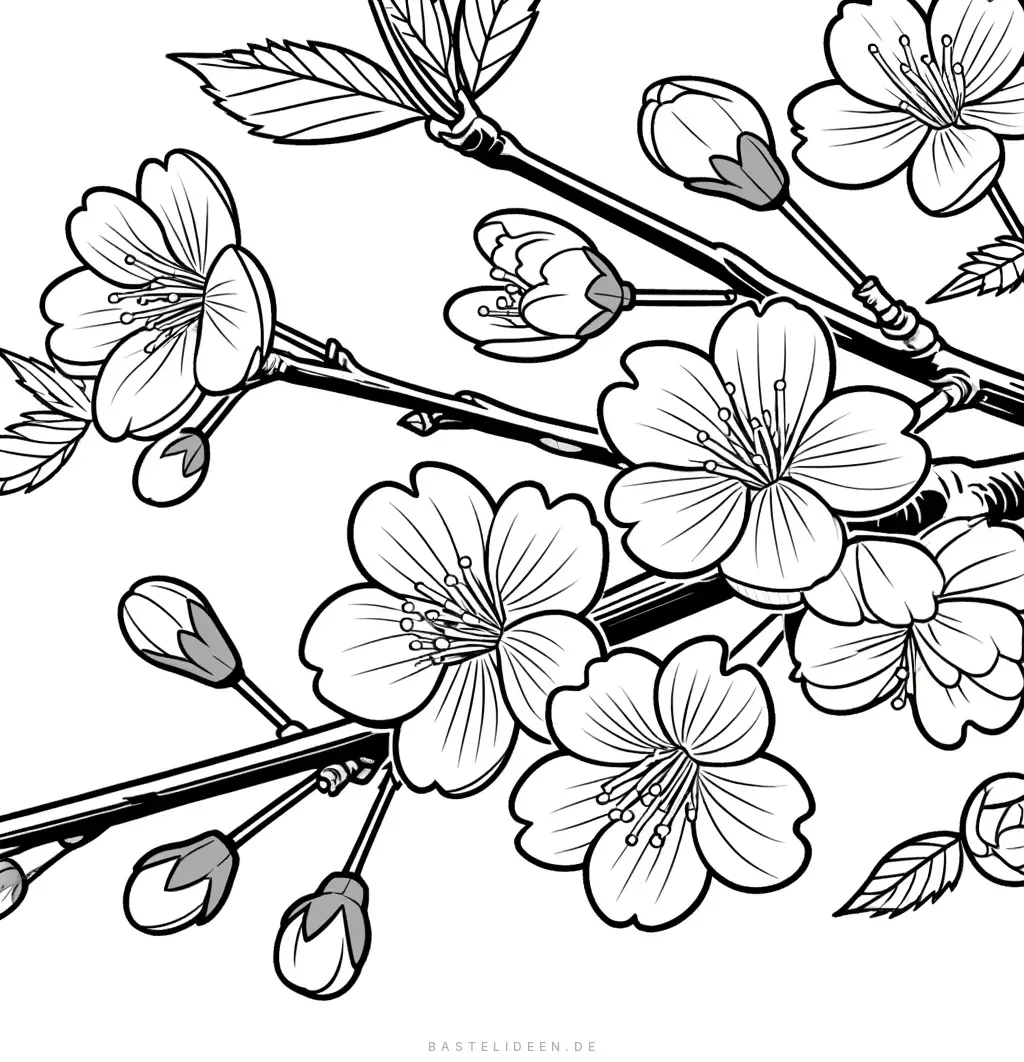 Sakura-Zweige mit Knospen und Blüten