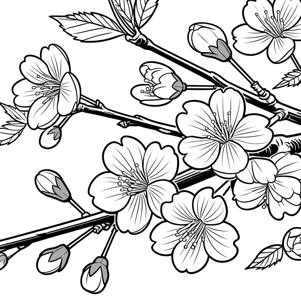 Sakura-Zweige mit Knospen und Blüten