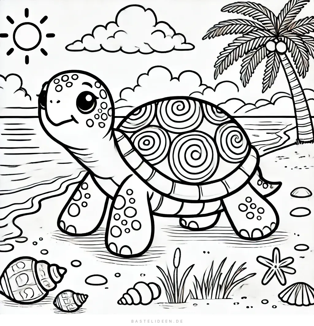 Glückliche Schildkröte am Strand