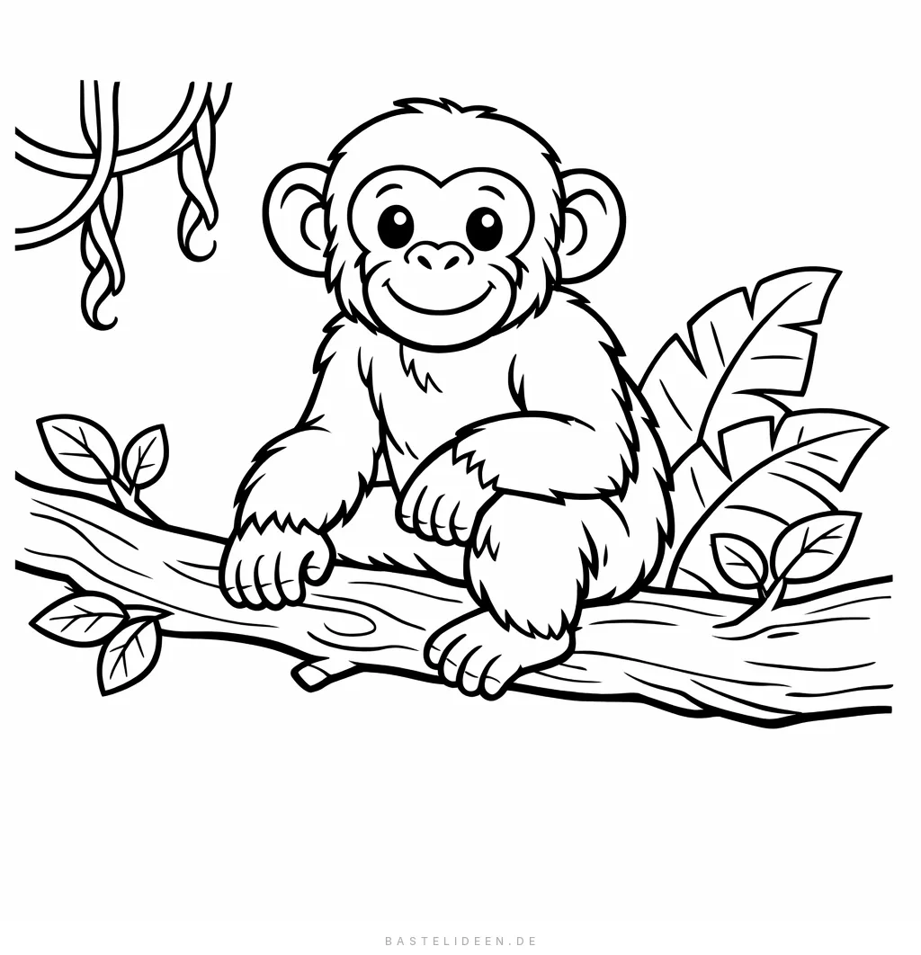 Freundlicher Schimpanse sitzt auf Ast im Dschungel