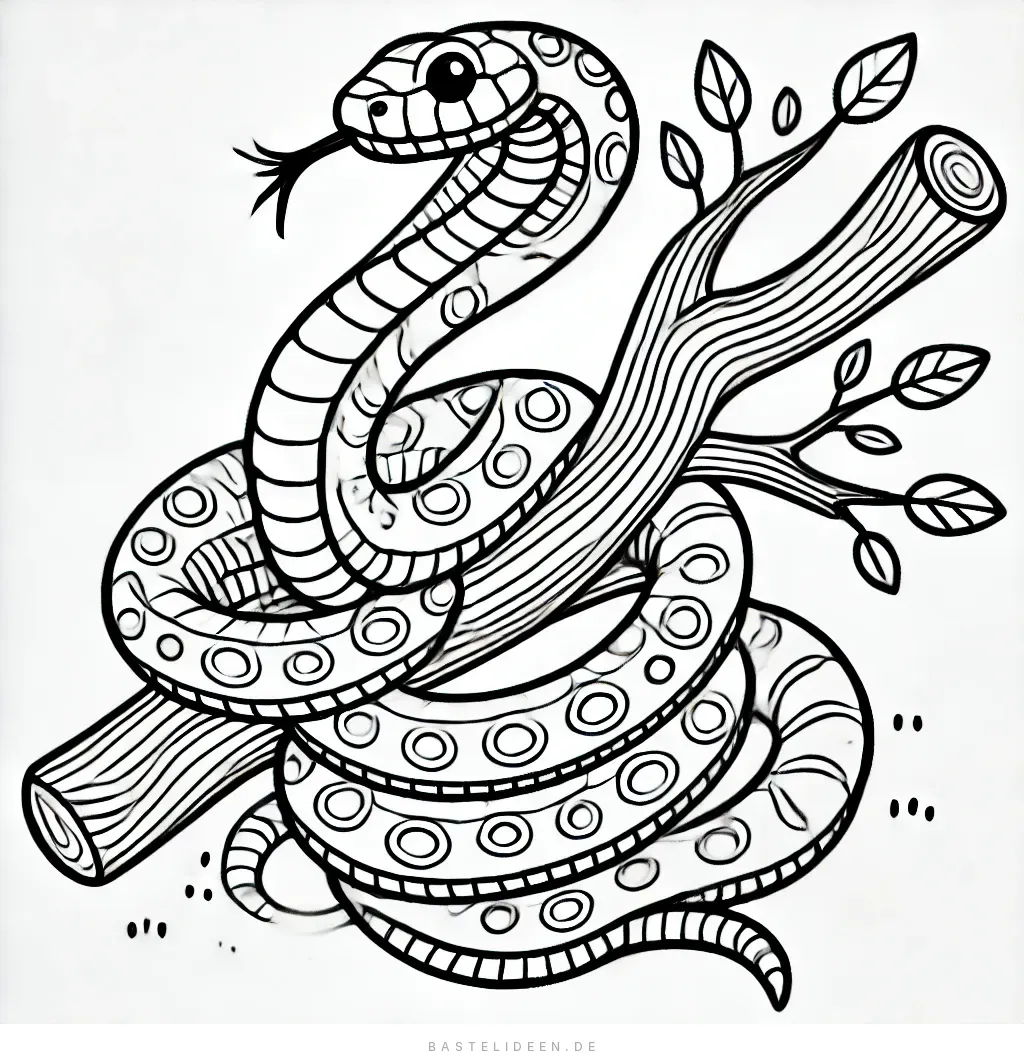 Gemusterte Schlange windet sich um Ast