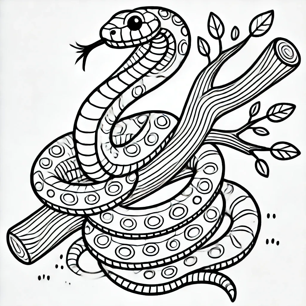 Gemusterte Schlange windet sich um Ast