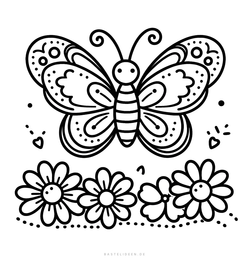 Schmetterling schwebt über blühenden Blumen