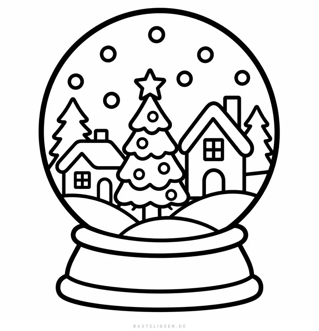 Schneekugel mit Häusern, Tannenbäumen und Weihnachtsbaum