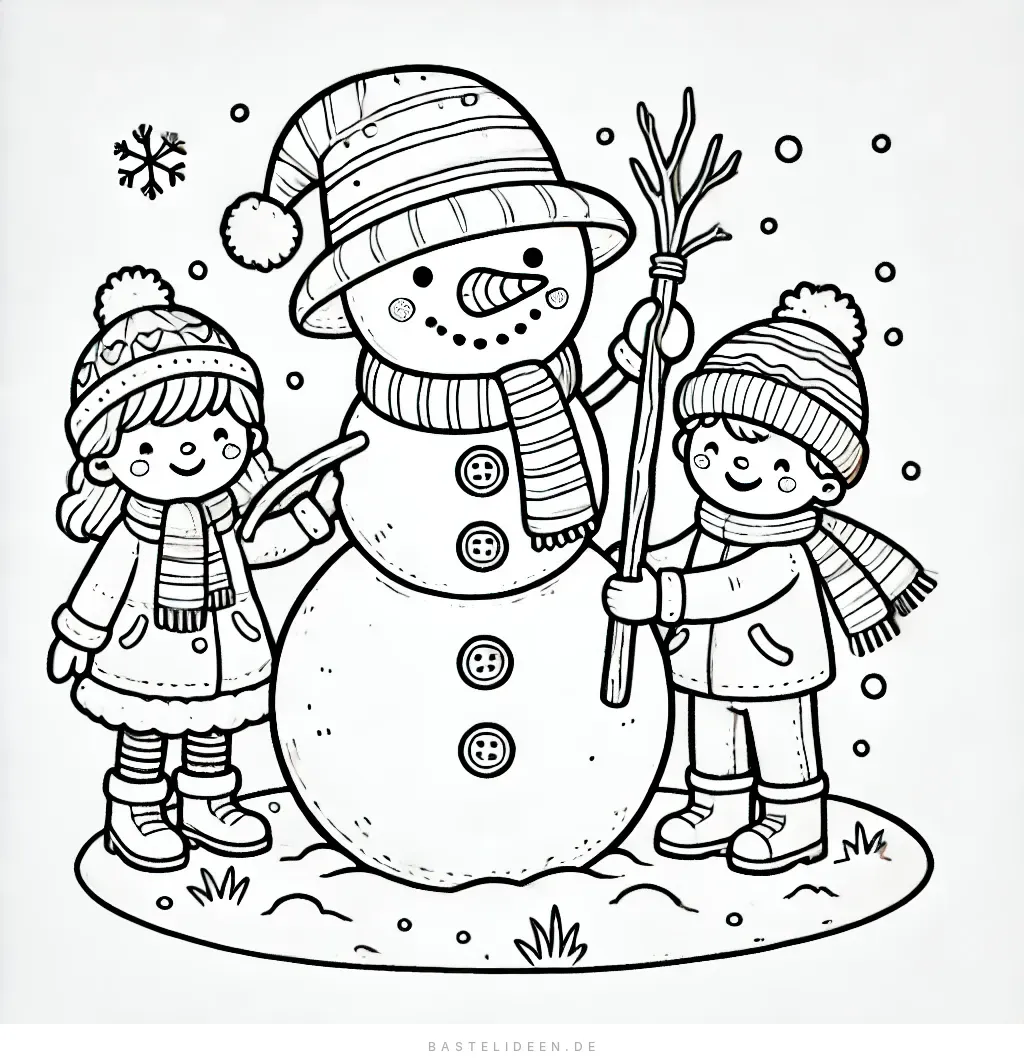 Zwei Kinder bauen einen Schneemann