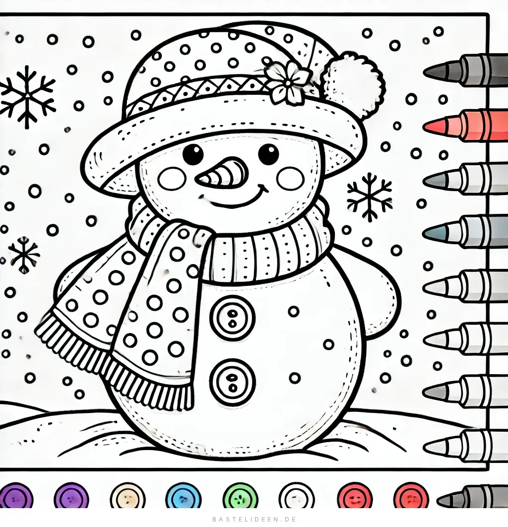 Niedlicher Schneemann mit Mütze und Schal