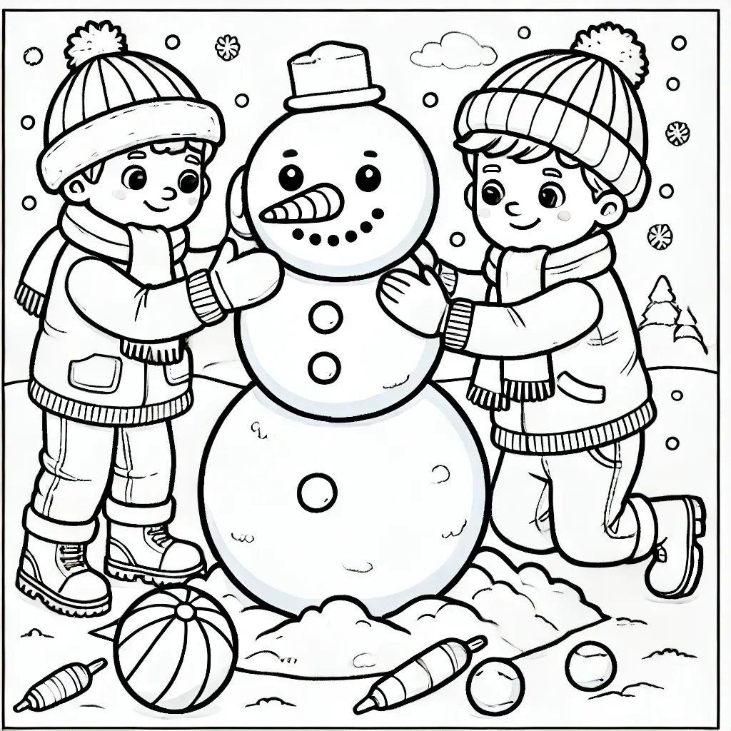Kinder bauen fröhlich einen Schneemann