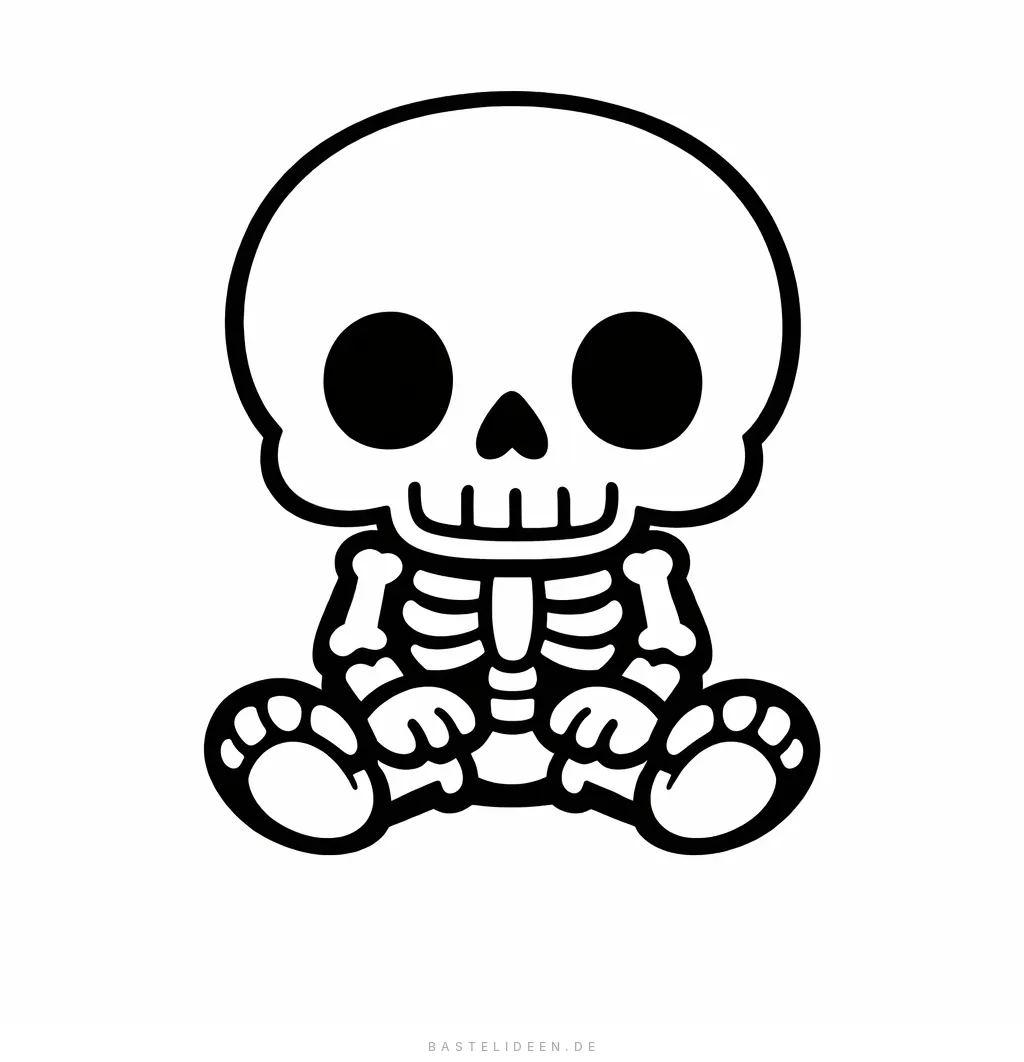 Skelett sitzt gemütlich in entspannter Position