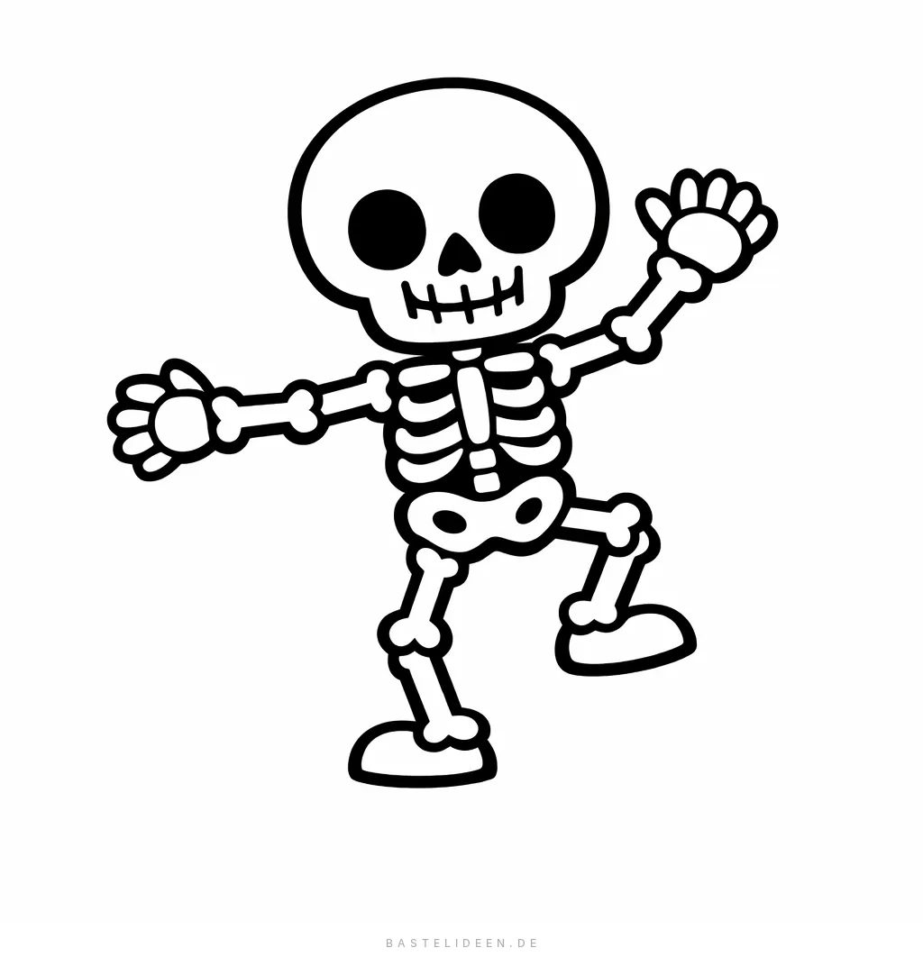 Fröhliches Skelett tanzt mit ausgestreckten Armen