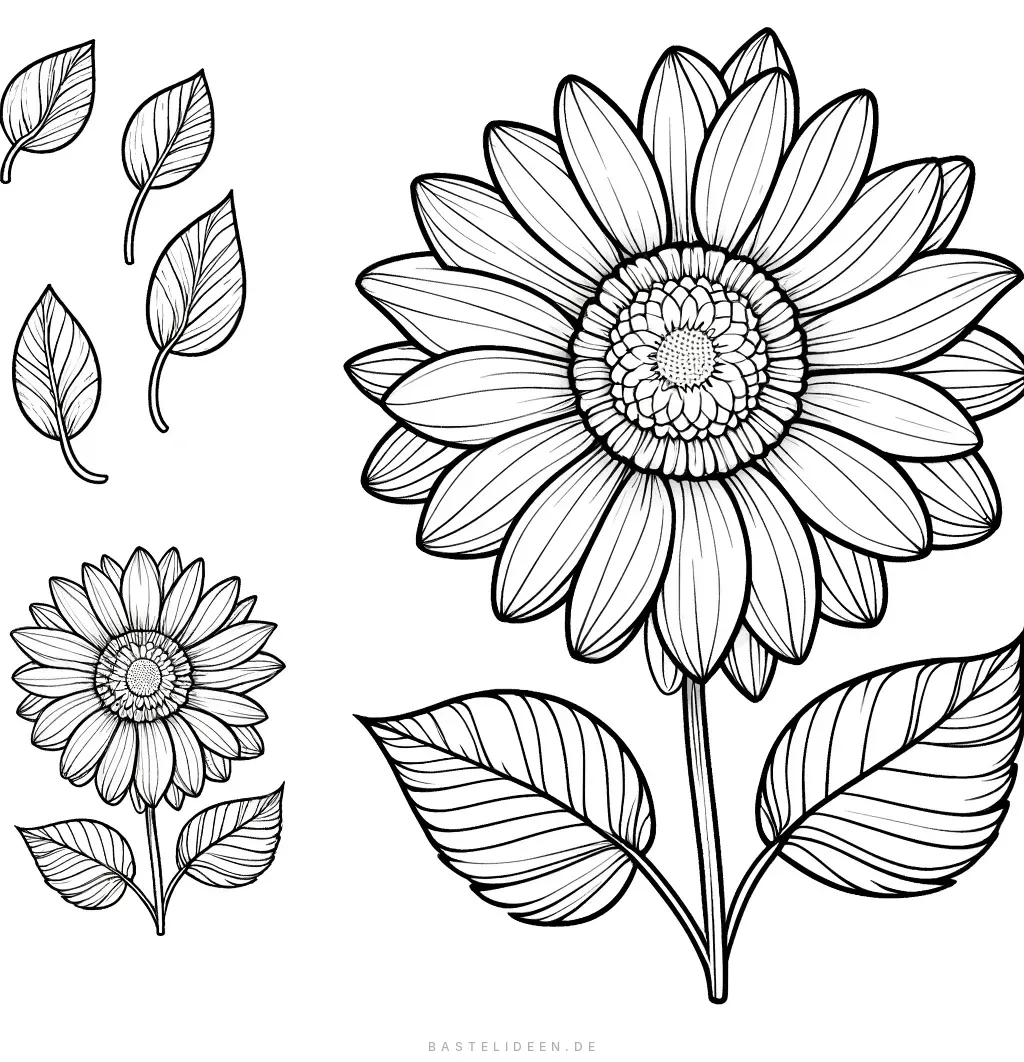 Große Sonnenblume mit detaillierten Blättern und kleiner Sonnenblume